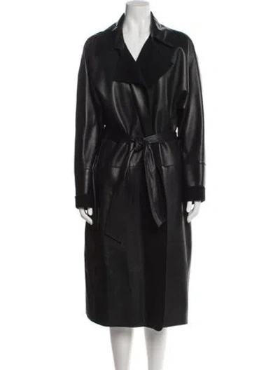 Pre-owned Donna Karan Leather Trench Coat In Black