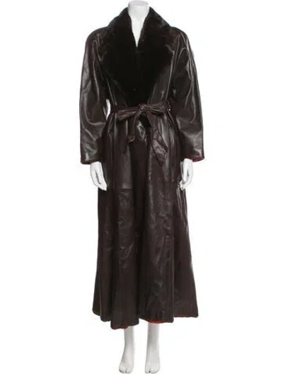 Pre-owned Donna Karan Leather Trench Coat In Brown