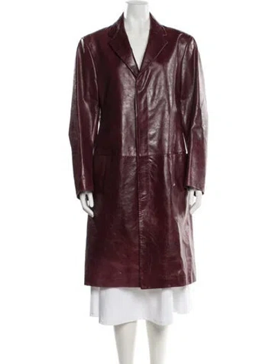 Pre-owned Donna Karan Leather Trench Coat In Red