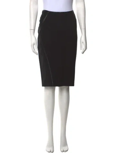 Pre-owned Donna Karan Leather Trim Embellishment Knee-length Skirt In Black