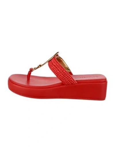 Pre-owned Donna Karan Leather T-strap Sandals In Red