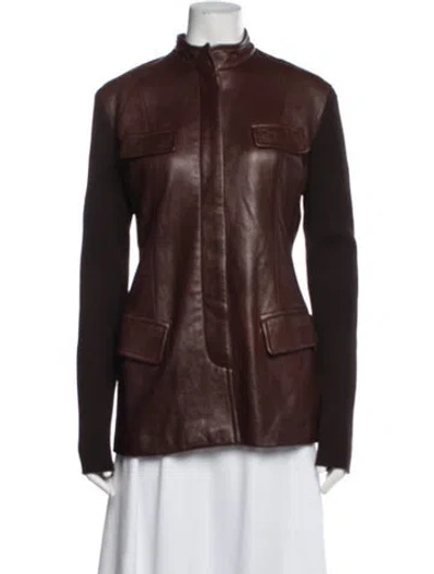 Pre-owned Donna Karan Leather Utility Jacket In Brown