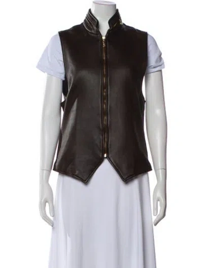 Pre-owned Donna Karan Leather Vest In Brown