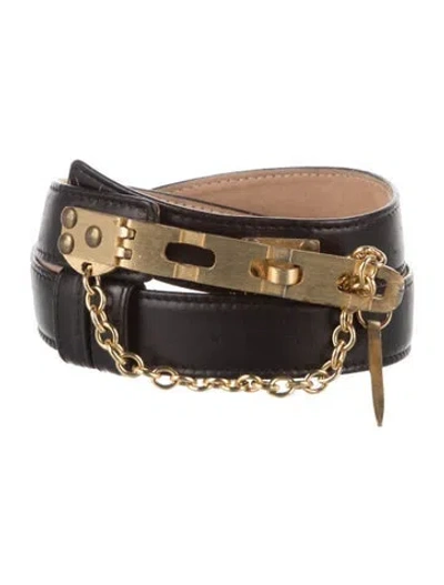 Pre-owned Donna Karan Leather Waist Belt In Black