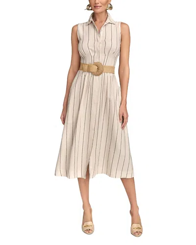 DONNA KARAN LINEN BLEND BELTED A LINE DRESS