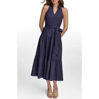 DONNA KARAN DONNA KARAN LINEN BLEND HALTER DRESS