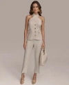 Donna Karan Linen Blend Halter Vest Slim Leg Ankle Pants