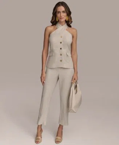 Donna Karan Linen Blend Halter Vest Slim Leg Ankle Pants