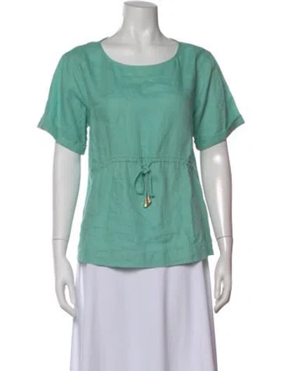 Pre-owned Donna Karan Linen Crew Neck Top In Green