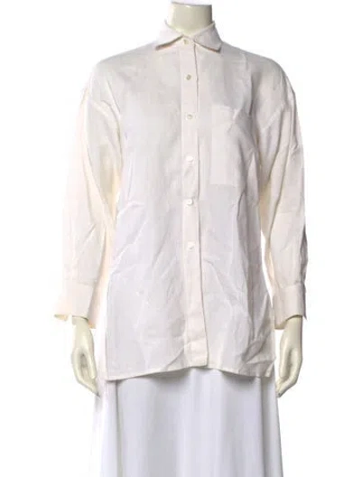Pre-owned Donna Karan Linen Long Sleeve Button-up Top In White