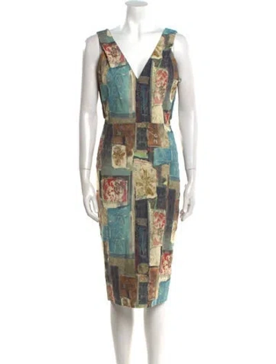 Pre-owned Donna Karan Linen Midi Length Dress In Blue