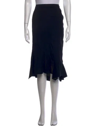 Pre-owned Donna Karan Linen Midi Length Skirt In Black