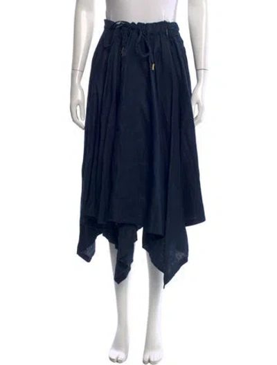 Pre-owned Donna Karan Linen Midi Length Skirt W/ Tags In Blue