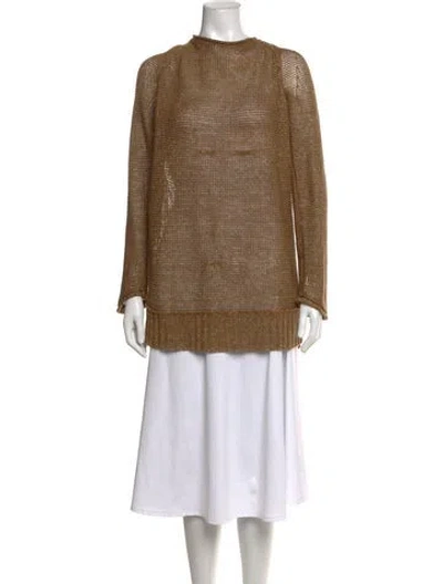 Pre-owned Donna Karan Linen Mock Neck Sweater In Gold