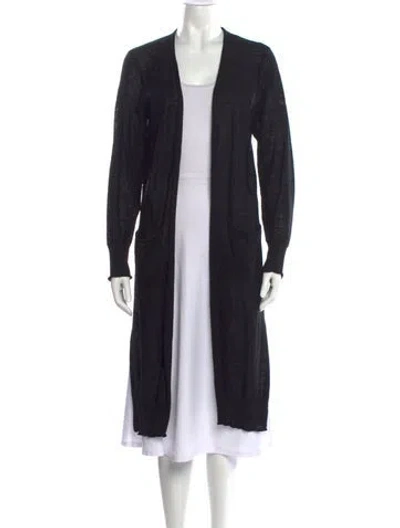 Pre-owned Donna Karan Linen Open Front Sweater In Black