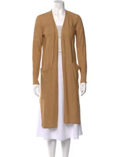 Pre-owned Donna Karan Linen Open Front Sweater In Brown