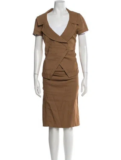 Pre-owned Donna Karan Linen Skirt Set In Brown