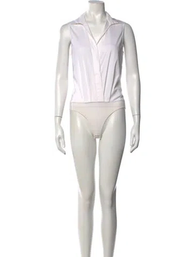 Pre-owned Donna Karan Linen Sleeveless Bodysuit In White