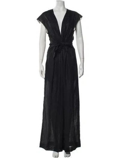 Pre-owned Donna Karan Linen V-neck Jumpsuit In Blue