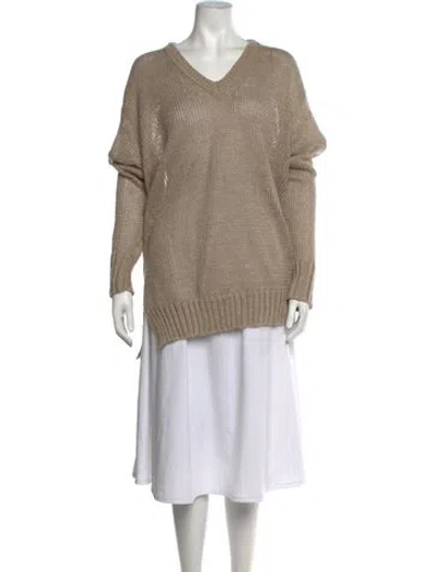 Pre-owned Donna Karan Linen V-neck Sweater In Brown