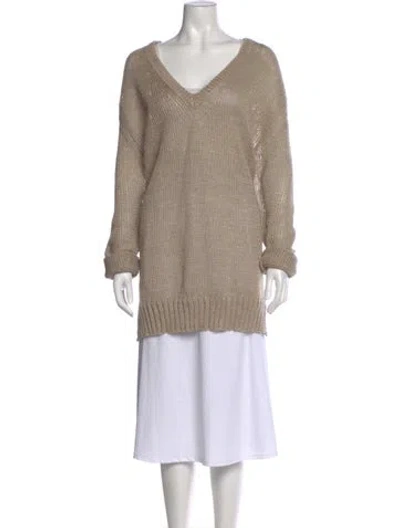 Pre-owned Donna Karan Linen V-neck Sweater In Neutral