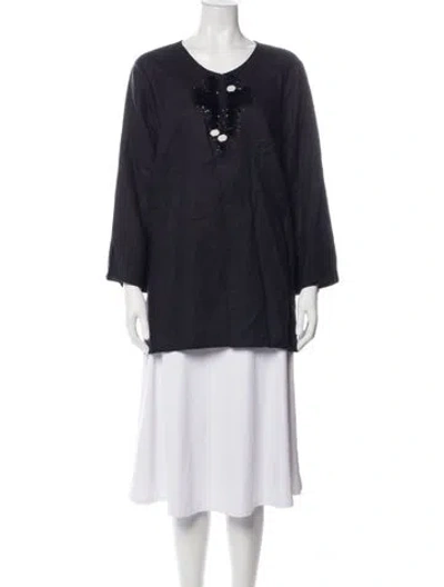Pre-owned Donna Karan Linen V-neck Tunic In Black