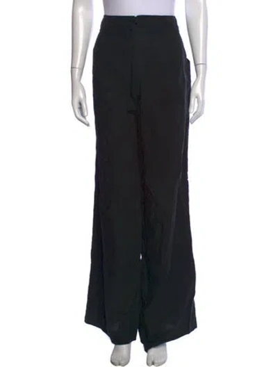 Pre-owned Donna Karan Linen Wide Leg Pants In Black