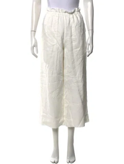 Pre-owned Donna Karan Linen Wide Leg Pants In White