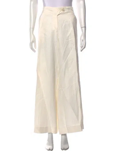 Pre-owned Donna Karan Linen Wide Leg Pants In White