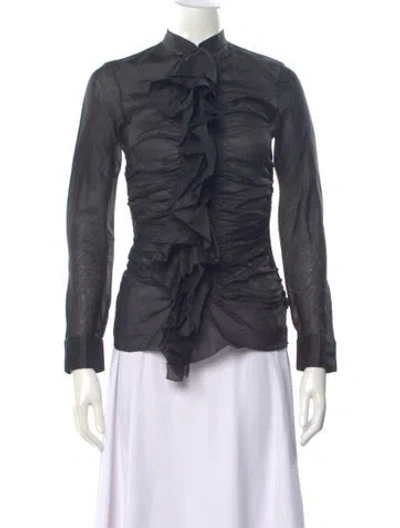 Pre-owned Donna Karan Long Sleeve Blouse In Black