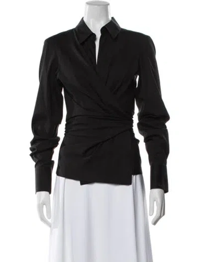 Pre-owned Donna Karan Long Sleeve Blouse In Black