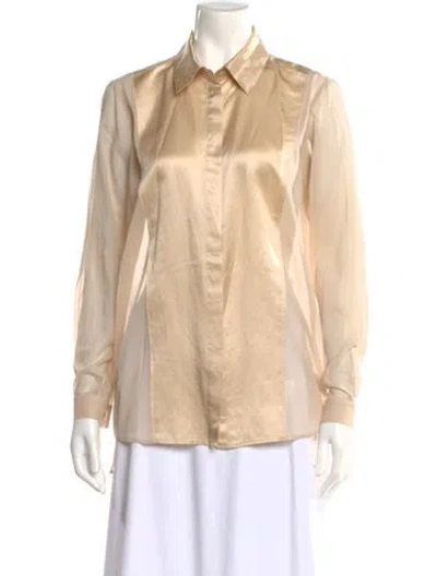 Pre-owned Donna Karan Long Sleeve Blouse In Neutral