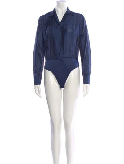 Pre-owned Donna Karan Long Sleeve Bodysuit In Blue