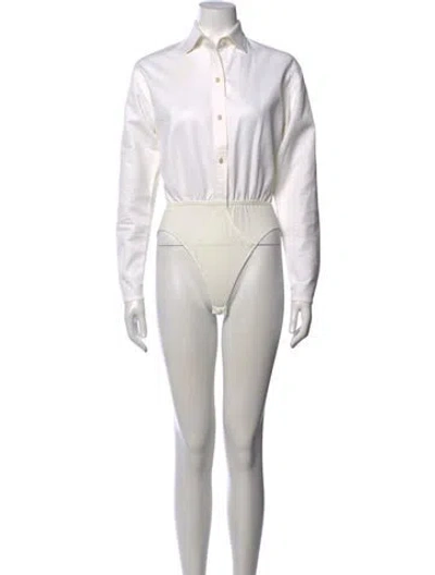 Pre-owned Donna Karan Long Sleeve Bodysuit In White