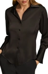 Donna Karan New York Long Sleeve Button-up Shirt In Black