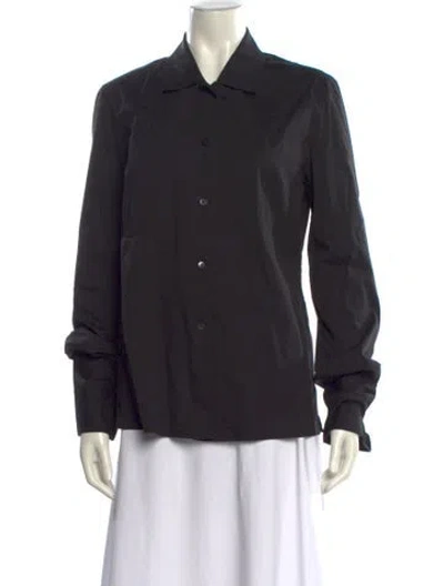 Pre-owned Donna Karan Long Sleeve Button-up Top In Black