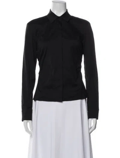 Pre-owned Donna Karan Long Sleeve Button-up Top In Black