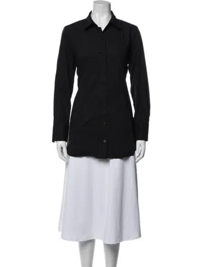 Pre-owned Donna Karan Long Sleeve Button-up Top In Black