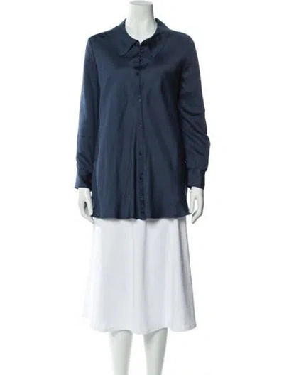 Pre-owned Donna Karan Long Sleeve Button-up Top In Blue