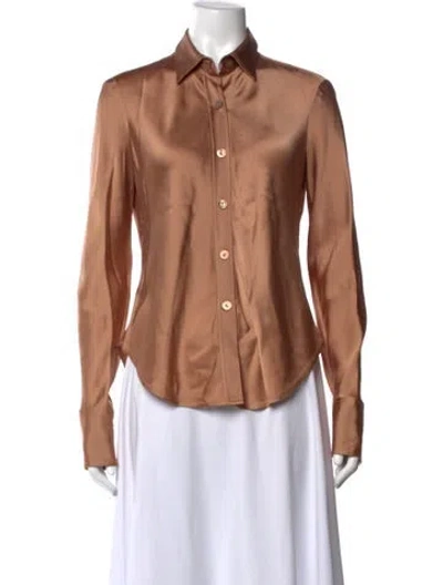 Pre-owned Donna Karan Long Sleeve Button-up Top In Brown