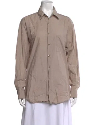 Pre-owned Donna Karan Long Sleeve Button-up Top In Neutral