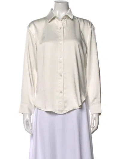 Pre-owned Donna Karan Long Sleeve Button-up Top In Neutrals