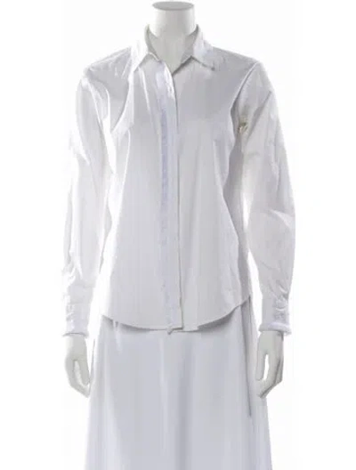 Pre-owned Donna Karan Long Sleeve Button-up Top In White