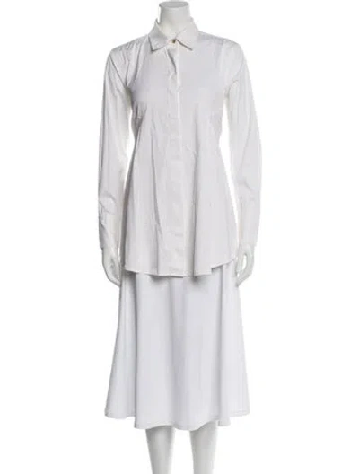 Pre-owned Donna Karan Long Sleeve Button-up Top In White