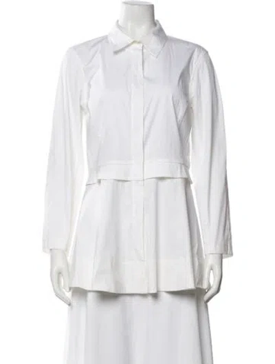 Pre-owned Donna Karan Long Sleeve Button-up Top In White