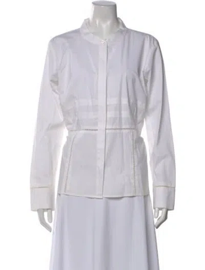 Pre-owned Donna Karan Long Sleeve Button-up Top In White