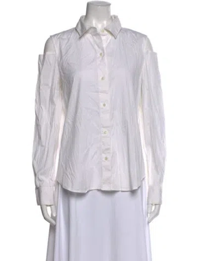 Pre-owned Donna Karan Long Sleeve Button-up Top In White