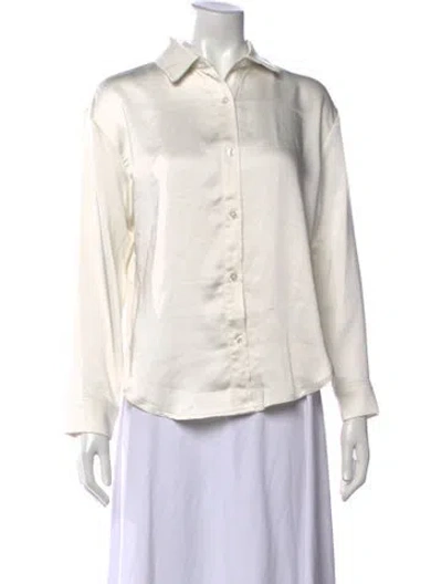 Pre-owned Donna Karan Long Sleeve Button-up Top In White