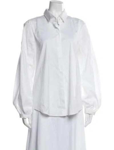 Pre-owned Donna Karan Long Sleeve Button-up Top In White