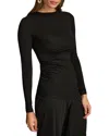 Donna Karan Long Sleeve Gathered Stretch Crepe Tee In Black